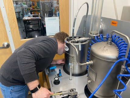 Spurdog AUV prepared for pressure-vessel testing at WHOI